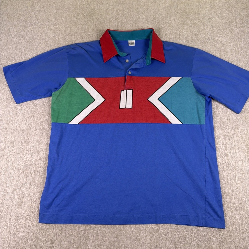 Vintage 80s Colorblock Polo Shirt Mens L Blue Red Green South Africa Style